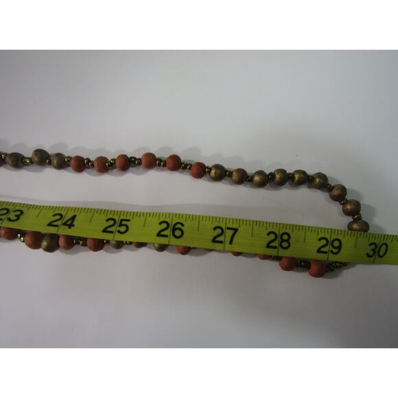 Rust/Orange Gold Tone Necklace 60" Boho Whimsical Cottagecore Hippie VTG - Picture 3 of 4